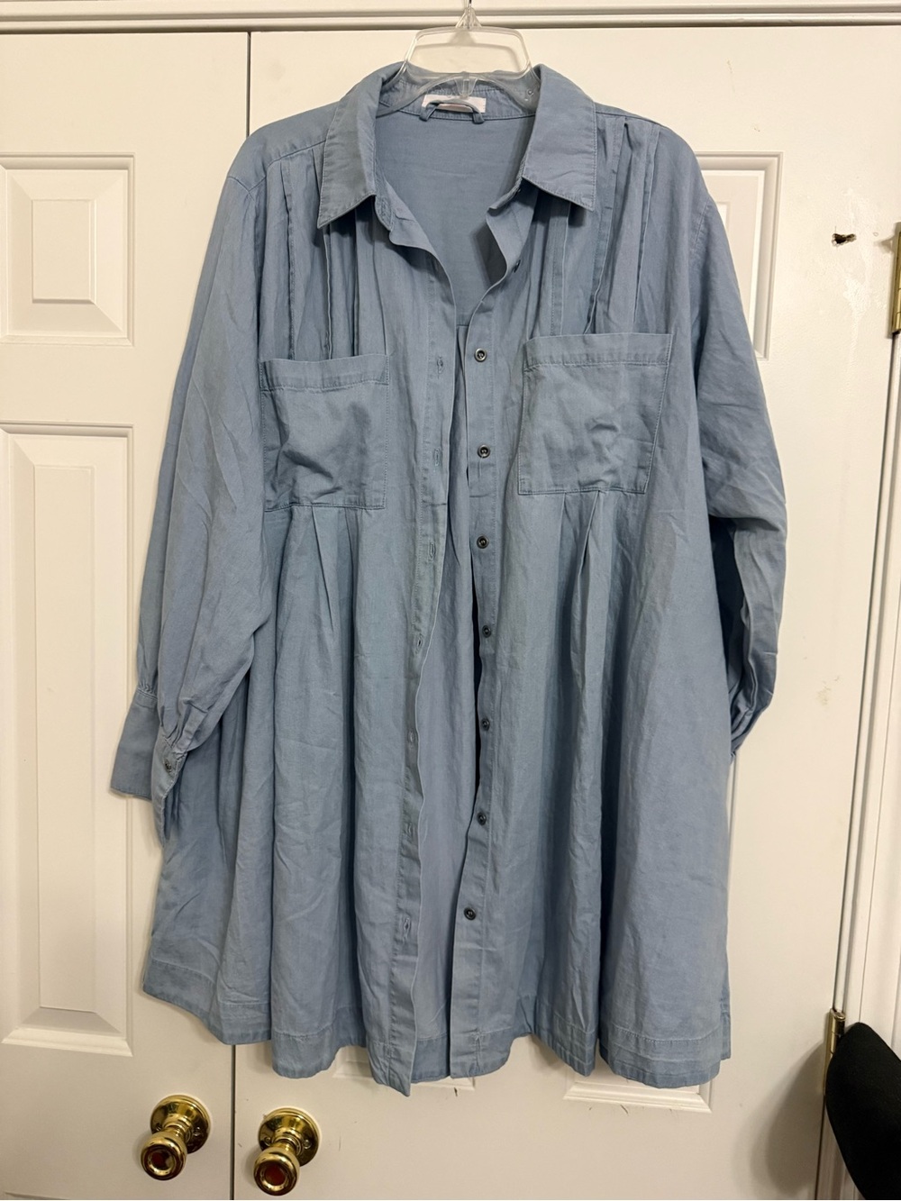 Ces Femme Light Blue Oversized Button-Up Shirt Jacket